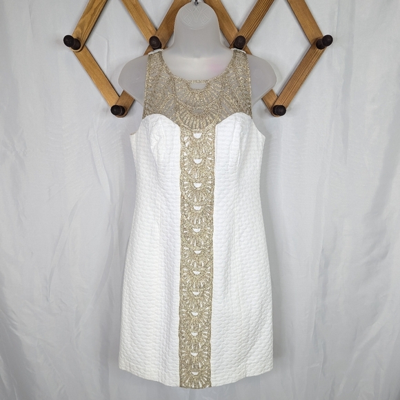 Lilly Pulitzer Tana White Gold Metallic Resort Shift Mini Dress - Picture 2 of 8